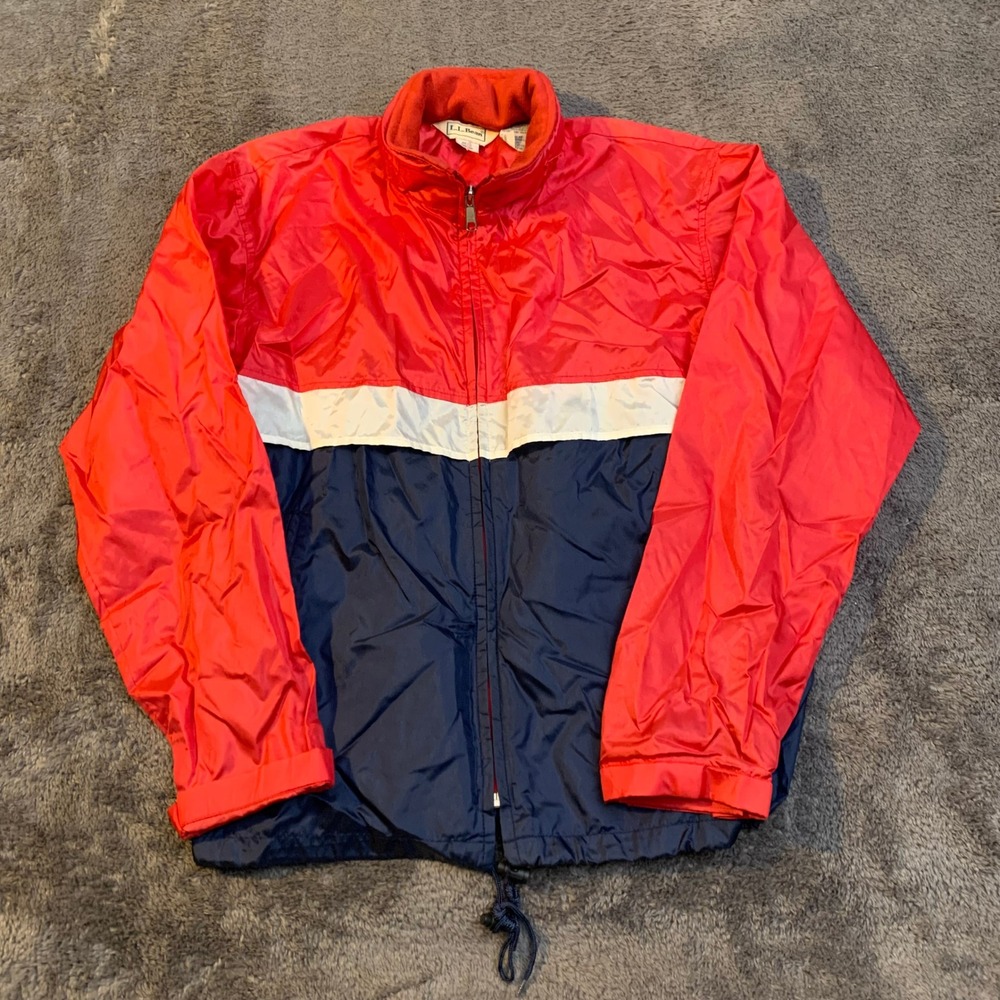 LL‎ Bean Vintage Mens Colorblock Light Windbreaker Jacket Red Navy White Medium
